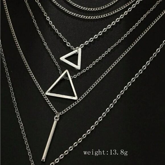 Zinc Alloy Multi-Layered Silver color  Triangle Pendant
Necklace - Picture 5 of 8